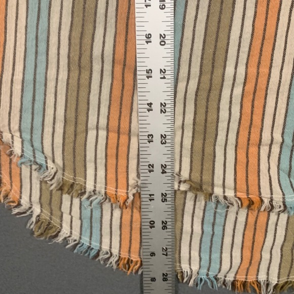 Cato Women's Size M Top Striped V Neck Cap Sleeve Frayed‎ Hem Cotton Blouse - Picture 5 of 6